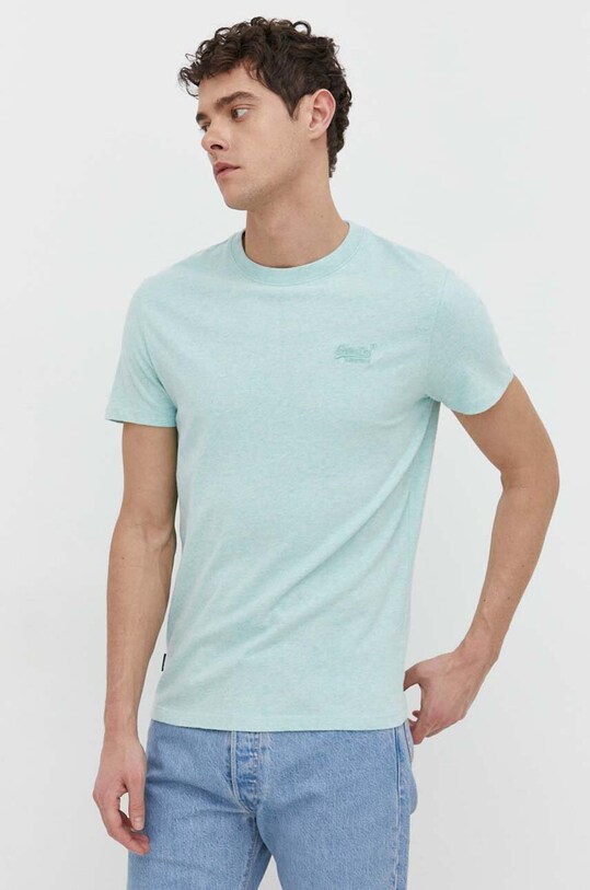 Βαμβακερό μπλουζάκι Superdry τιρκουάζ M1011245A.9VQ