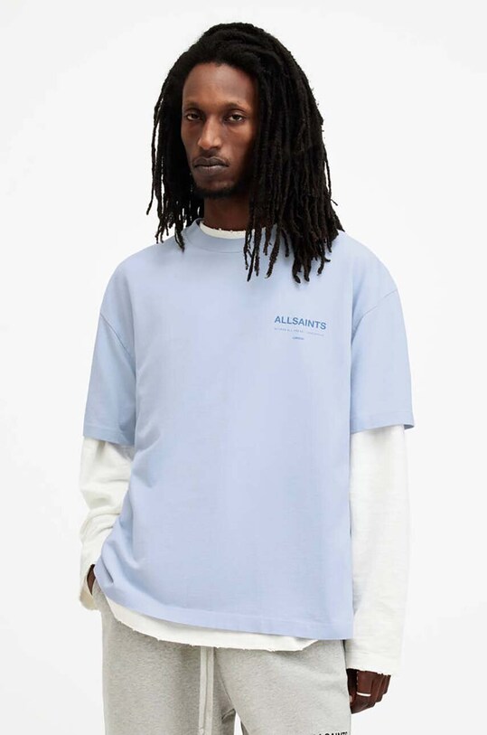 Βαμβακερό μπλουζάκι AllSaints ACCESS SS CREW μπλε M038PA
