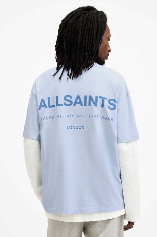 Βαμβακερό μπλουζάκι AllSaints ACCESS SS CREW μπλε M038PA