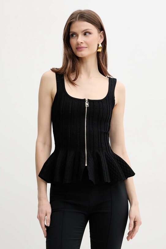 Top Elisabetta Franchi λεπτό μοτίβο μαύρο MK49B51E2