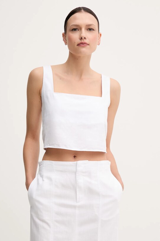 Μπλούζα με μείγμα από λινό Calvin Klein Jeans slim λευκό J20J225347