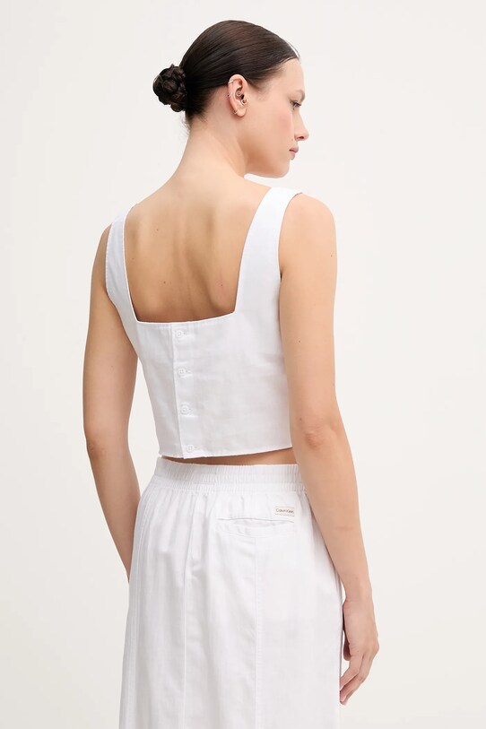 Ρούχα Μπλούζα με μείγμα από λινό Calvin Klein Jeans J20J225347 λευκό