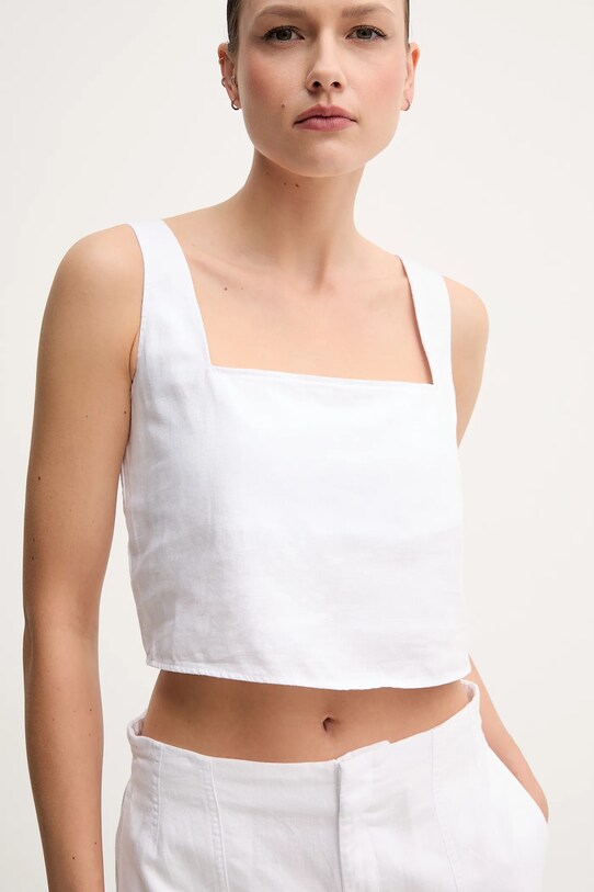 Μπλούζα με μείγμα από λινό Calvin Klein Jeans λευκό J20J225347