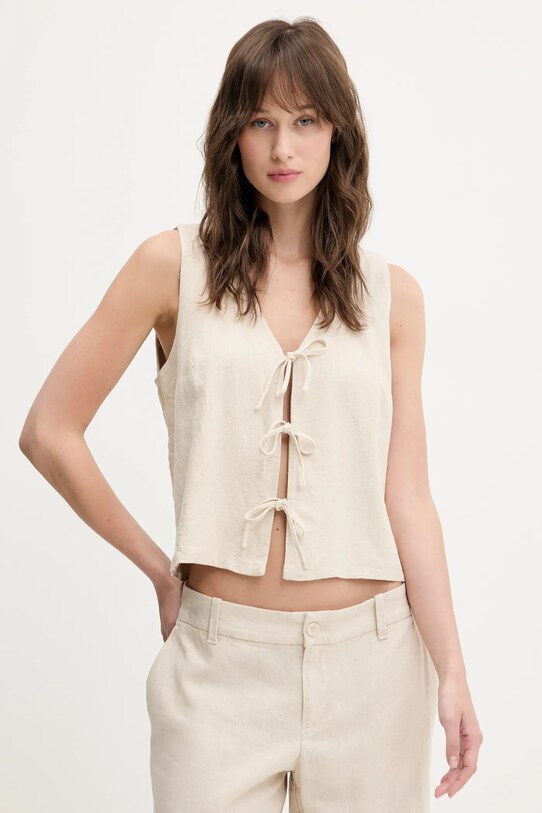 Λινό γιλέκο Hollister Co. ύφασμα μπεζ KI340.5068.400