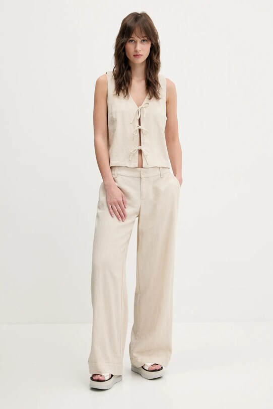 Λινό γιλέκο Hollister Co. KI340.5068.400 μπεζ SS25