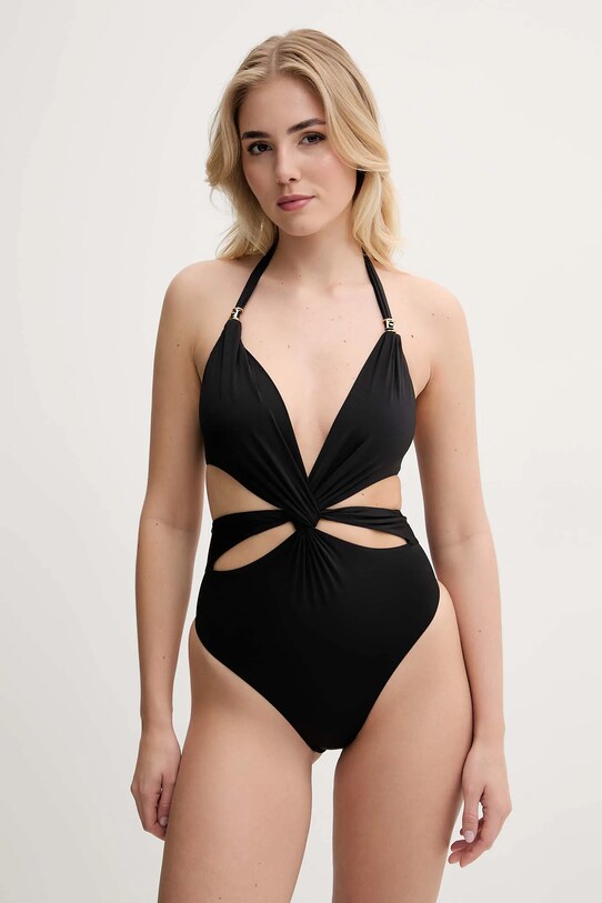 Ολόσωμο μαγιό Elisabetta Franchi μαλακό μαύρο CS65B51E2