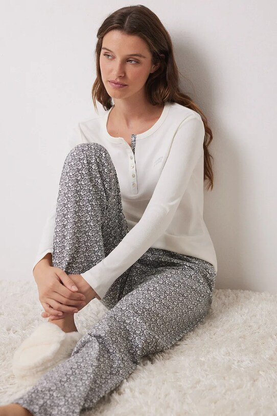 Βαμβακερές πιτζάμες women'secret DAILY FROSTED 3598095 μαύρο
