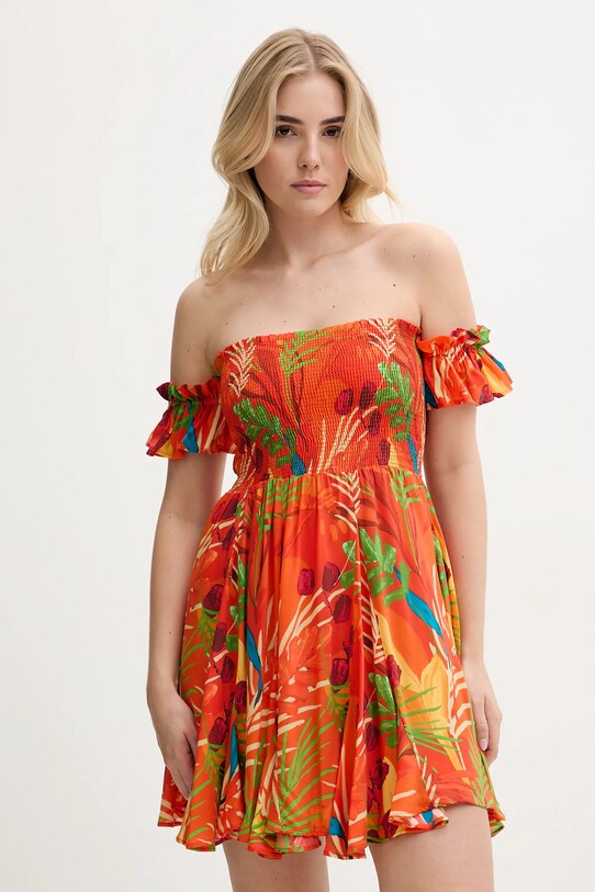 Φόρεμα παραλίας Desigual BAHAMAS DRESS φλοράλ πορτοκαλί 25SWMW10