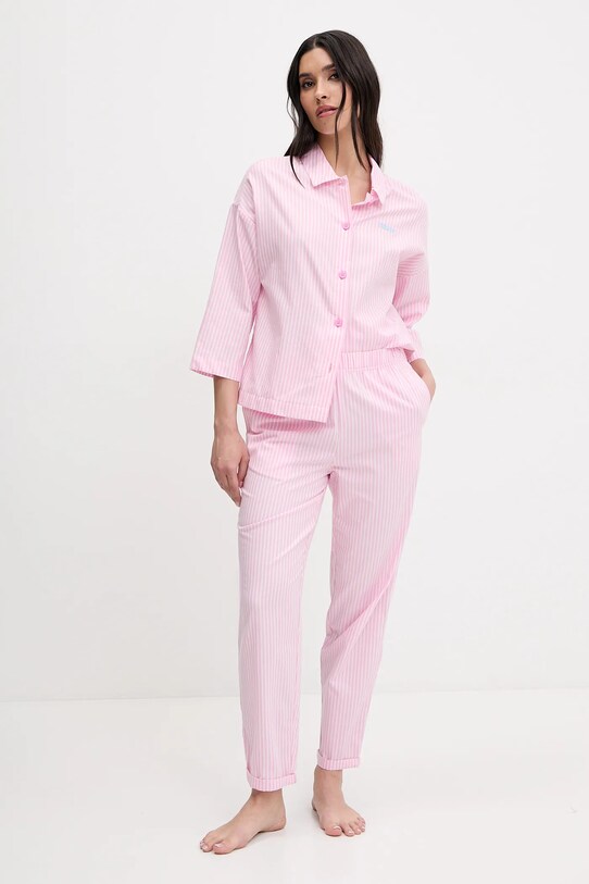 Βαμβακερό πουκάμισο πιτζάμα United Colors of Benetton 4QFZ3M00A ροζ SS25