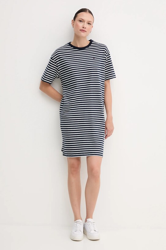 Βαμβακερό φόρεμα Tommy Hilfiger UW0UW05937 σκούρο μπλε SS25