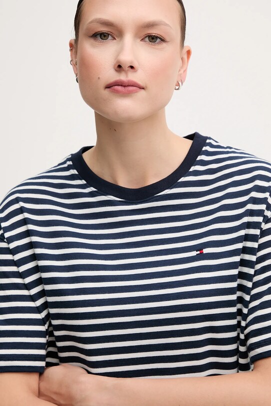 Βαμβακερό φόρεμα Tommy Hilfiger σκούρο μπλε UW0UW05937