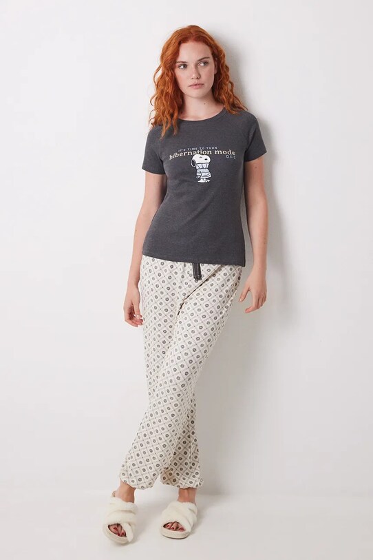 Βαμβακερή πιτζάμα μπλουζάκι women'secret γκρί 3279685