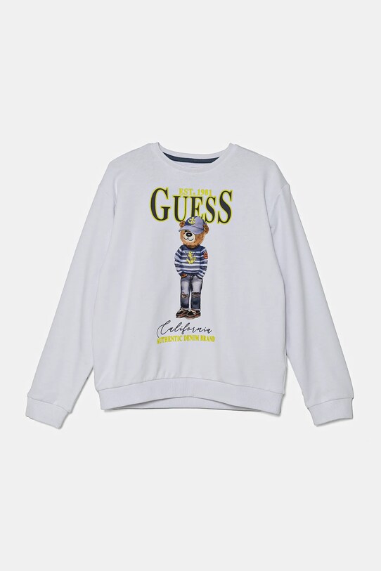 Παιδική βαμβακερή μπλούζα Guess χωρίς κουκούλα λευκό L5RQ06.KAD74.PPYA