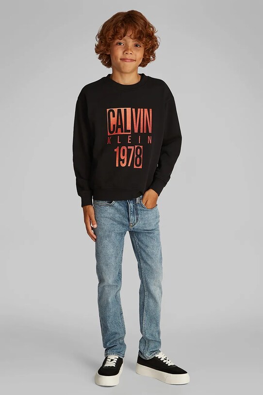 Παιδική βαμβακερή μπλούζα Calvin Klein Jeans IB0IB02463.PPYA μαύρο