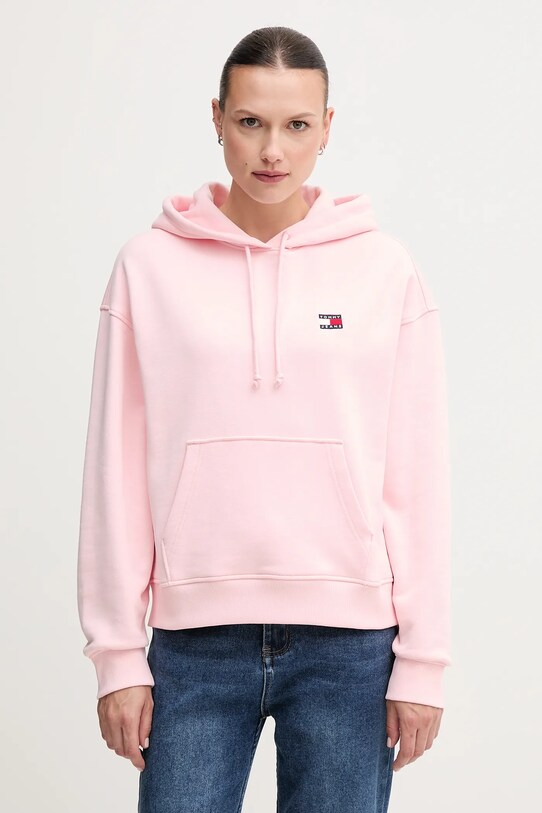 Βαμβακερή μπλούζα Tommy Jeans ροζ DW0DW19414