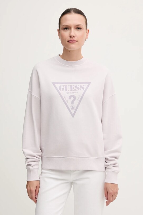 Βαμβακερή μπλούζα Guess Originals χωρίς κουκούλα μωβ W5GQ03.K68I4
