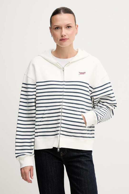 Βαμβακερή μπλούζα Tommy Jeans με κουκούλα λευκό DW0DW20303