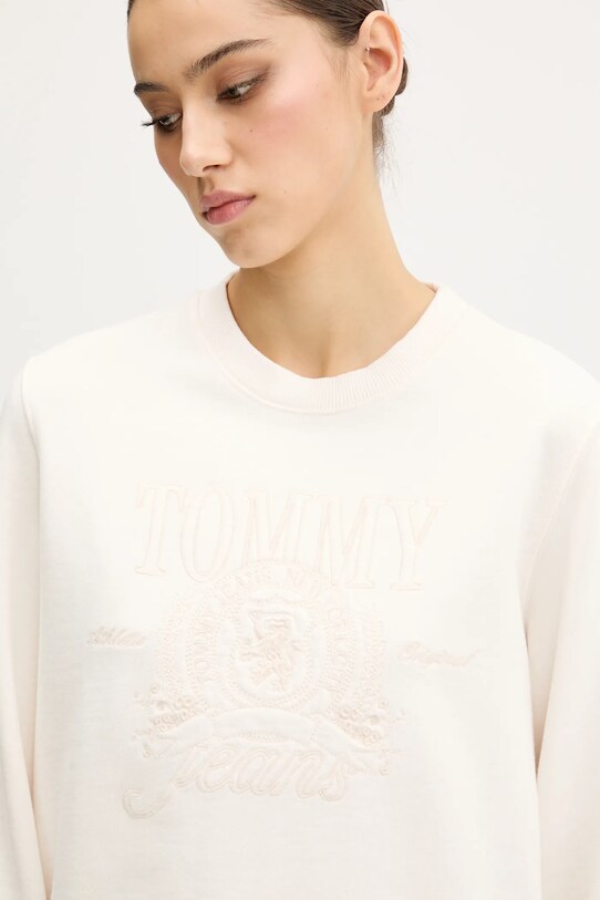Βαμβακερή μπλούζα Tommy Jeans μπεζ DW0DW20637