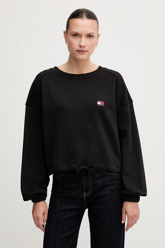 Βαμβακερή μπλούζα Tommy Jeans βαμβάκι μαύρο DW0DW21344