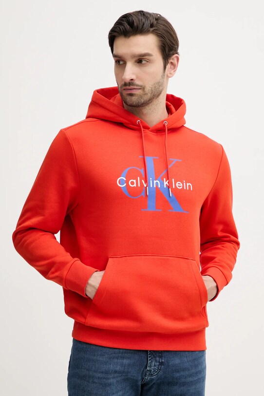 Μπλούζα Calvin Klein Jeans με κουκούλα πορτοκαλί LV040BM800