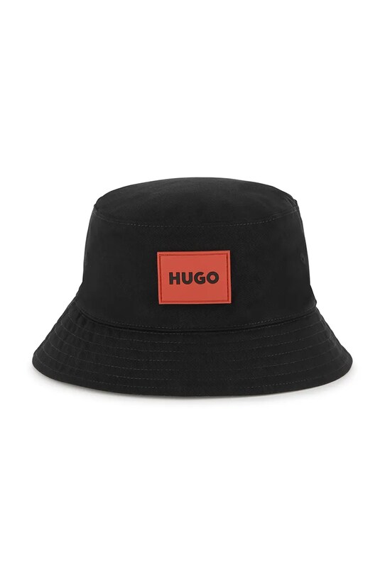 Αναστρέψιμο βαμβακερό παιδικό καπέλο HUGO απλικέ μαύρο G00309