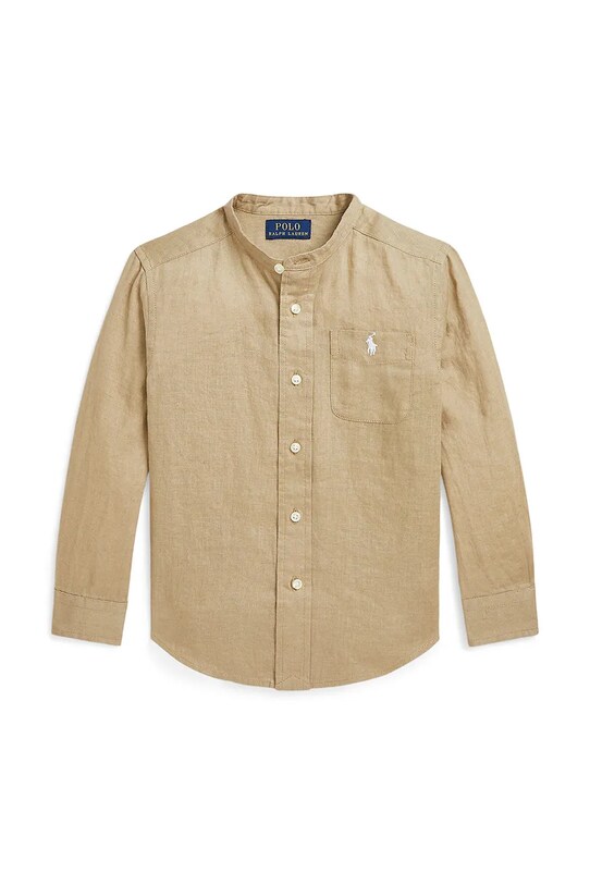 Παιδικό λινό πουκάμισο Polo Ralph Lauren μακρύ καφέ 322964592003
