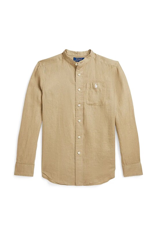 Παιδικό λινό πουκάμισο Polo Ralph Lauren μακρύ καφέ 323964592003