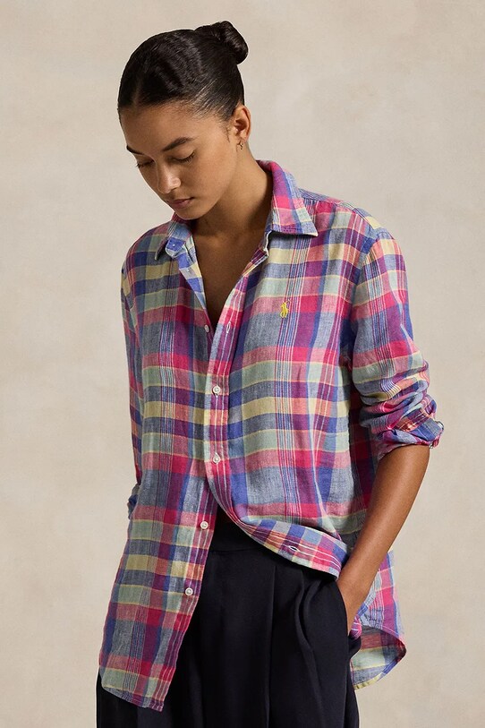 Πουκάμισο από λινό Polo Ralph Lauren κανονικό ροζ 211970733