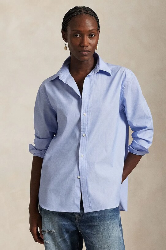 Βαμβακερό πουκάμισο Polo Ralph Lauren Long Sleeve Light Shirt μακρύ μπλε 211968220