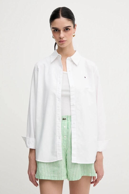 Βαμβακερό πουκάμισο Tommy Hilfiger μακρύ λευκό WW0WW46111
