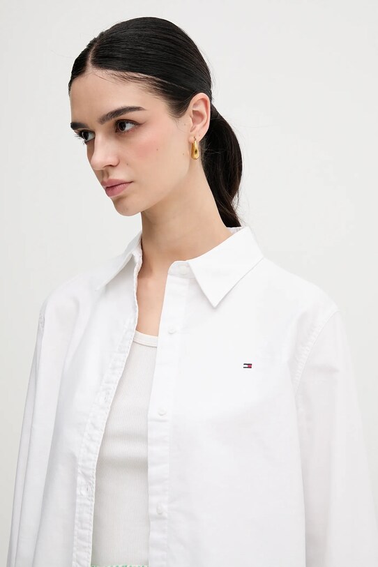 Βαμβακερό πουκάμισο Tommy Hilfiger λευκό WW0WW46111