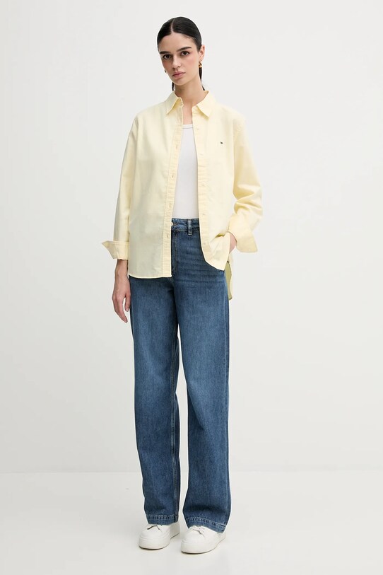 Βαμβακερό πουκάμισο Tommy Hilfiger WW0WW46111 κίτρινο SS25