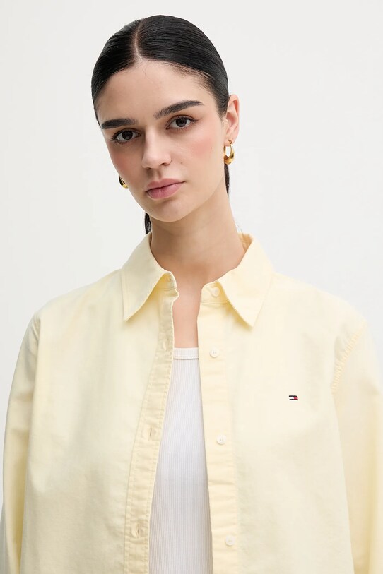 Βαμβακερό πουκάμισο Tommy Hilfiger κίτρινο WW0WW46111