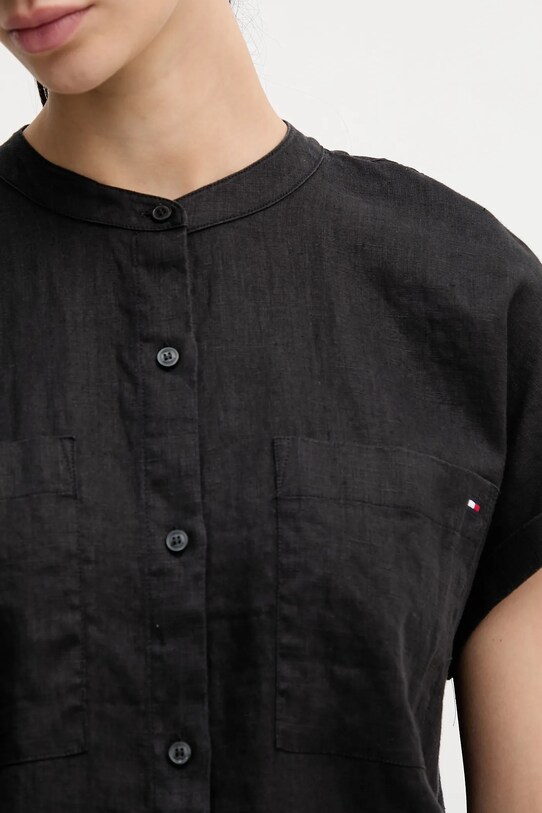 Πουκάμισο από λινό Tommy Hilfiger WW0WW44715 μαύρο