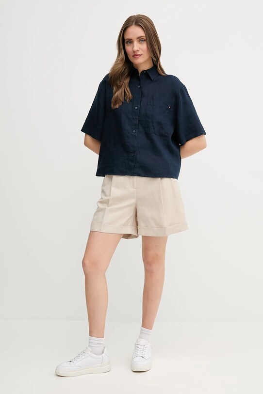 Πουκάμισο από λινό Tommy Hilfiger WW0WW44720 σκούρο μπλε SS25