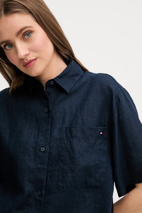 Πουκάμισο από λινό Tommy Hilfiger σκούρο μπλε WW0WW44720
