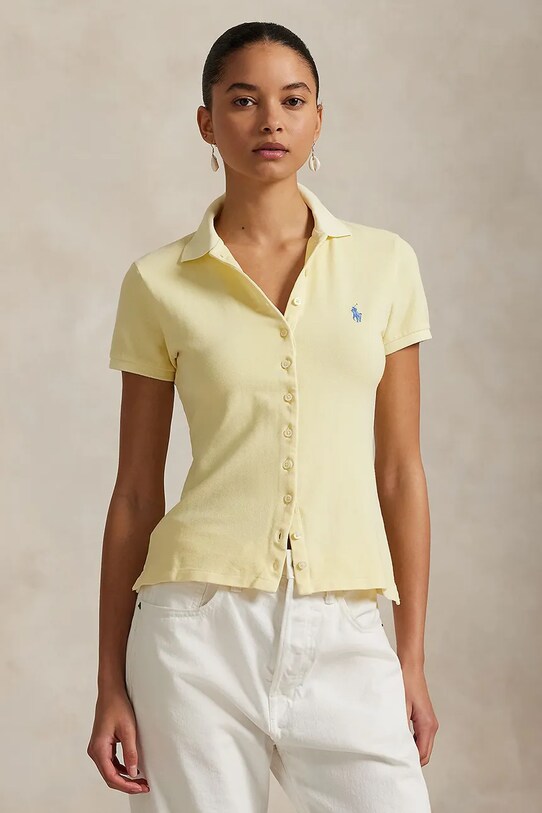 Βαμβακερό μπλουζάκι πόλο Polo Ralph Lauren slim κίτρινο 211965095