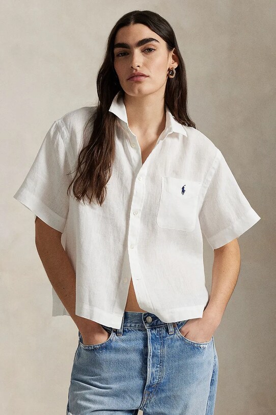 Πουκάμισο από λινό Polo Ralph Lauren επίσημη λευκό 211965847
