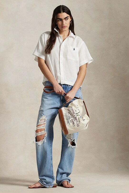 Ρούχα Πουκάμισο από λινό Polo Ralph Lauren 211965847 λευκό