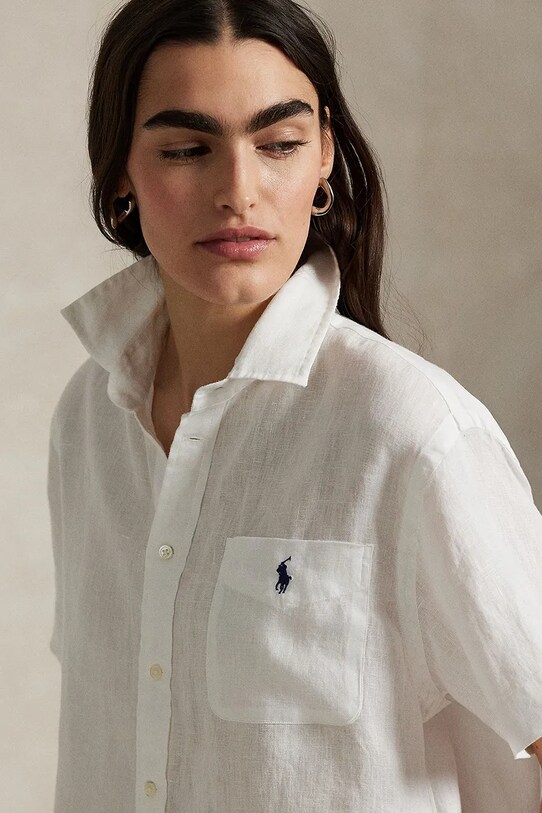 Πουκάμισο από λινό Polo Ralph Lauren λευκό 211965847