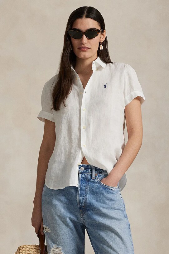 Πουκάμισο από λινό Polo Ralph Lauren casual λευκό 211973366