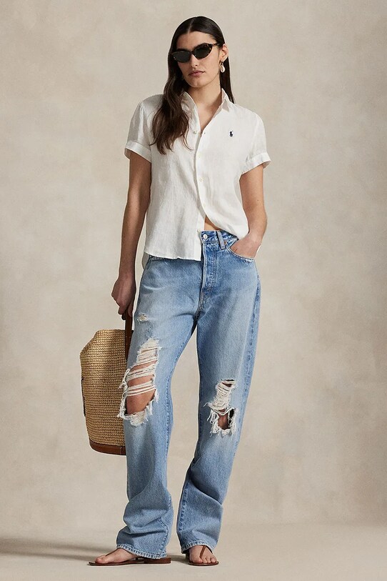 Ρούχα Πουκάμισο από λινό Polo Ralph Lauren 211973366 λευκό