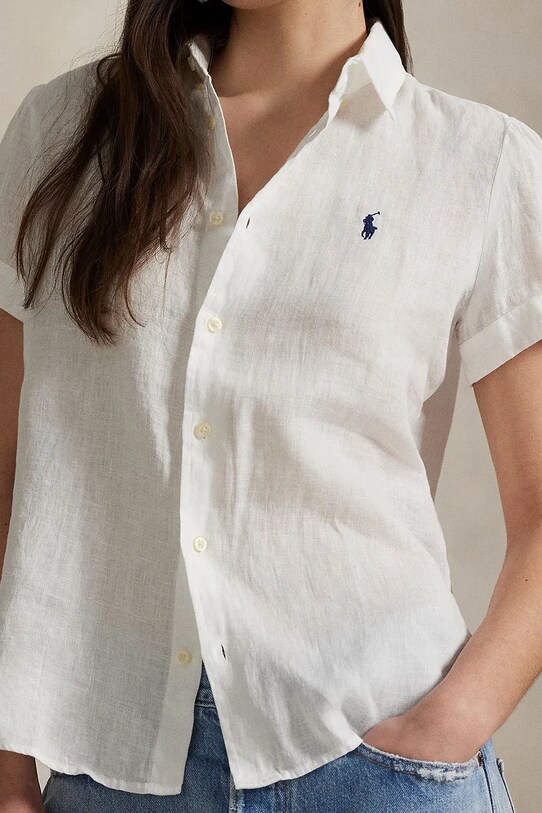 Πουκάμισο από λινό Polo Ralph Lauren λευκό 211973366