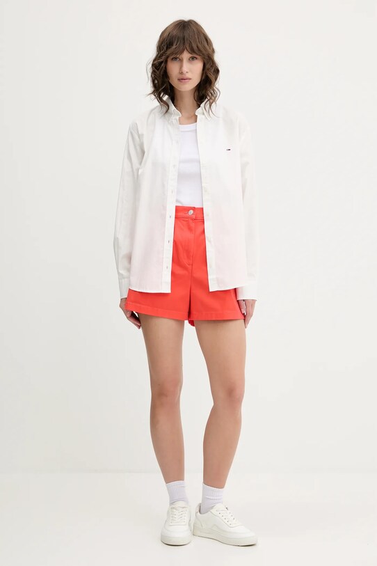 Βαμβακερό πουκάμισο Tommy Jeans DW0DW20290 λευκό SS25