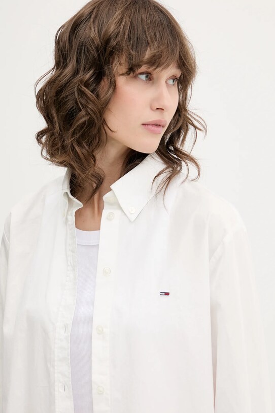 Βαμβακερό πουκάμισο Tommy Jeans λευκό DW0DW20290