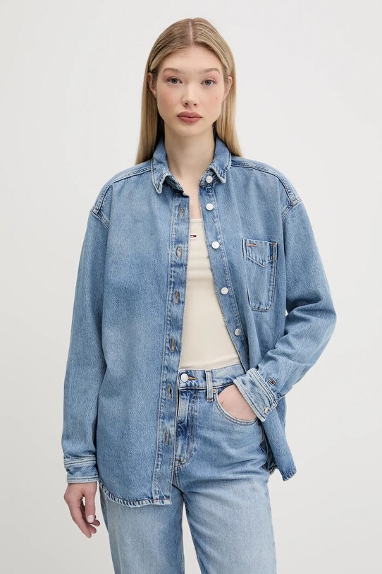 Τζιν πουκάμισο Tommy Jeans μακρύ μπλε DW0DW20365