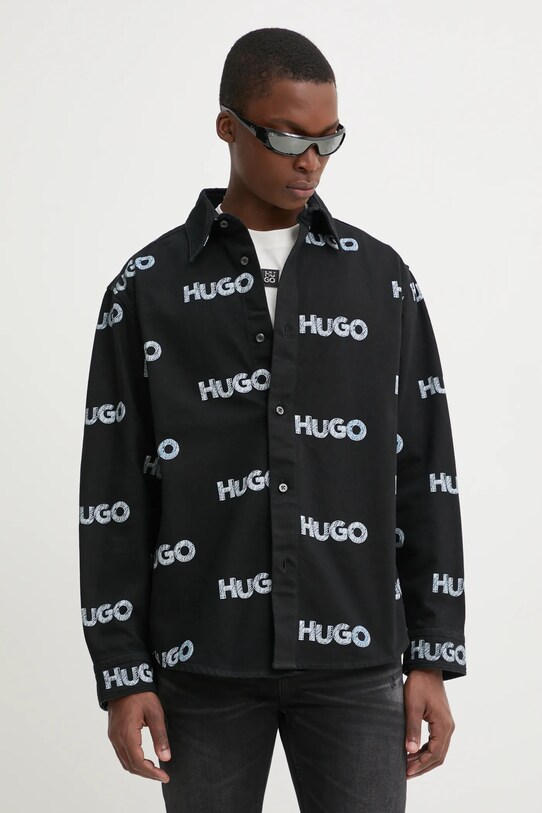Τζιν πουκάμισο Hugo Blue casual μαύρο 50534186