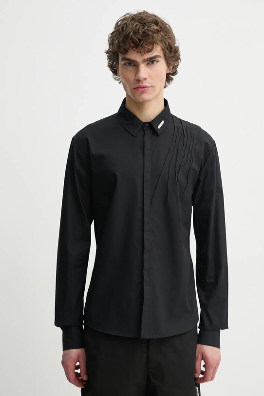 Βαμβακερό πουκάμισο Heliot Emil μακρύ μαύρο SS25.M.05.061.BLK01