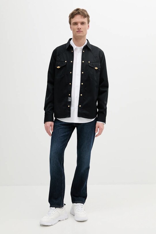 Βαμβακερό πουκάμισο Versace Jeans Couture 78GAL250.CDWRB μαύρο SS25