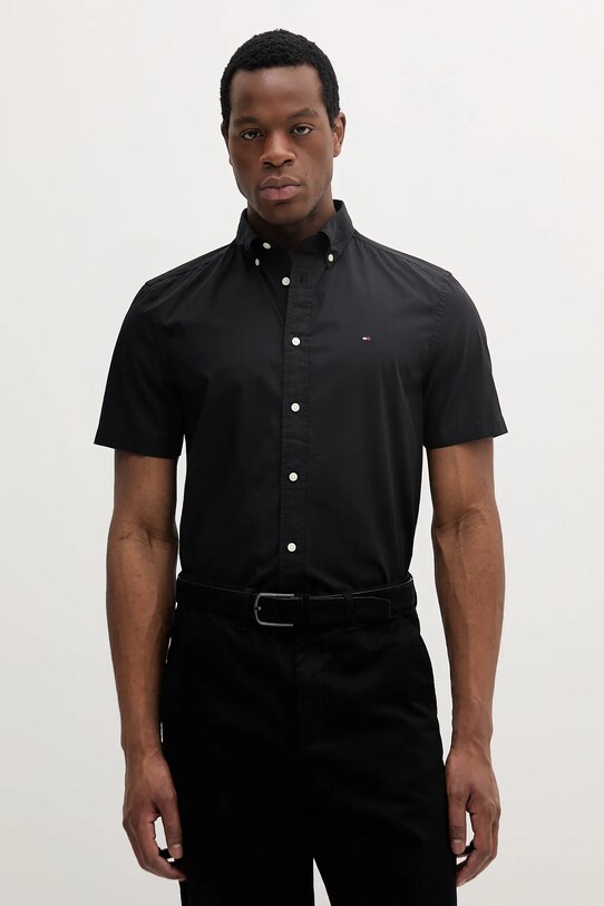 Βαμβακερό πουκάμισο Tommy Hilfiger κανονικό μαύρο MW0MW37584